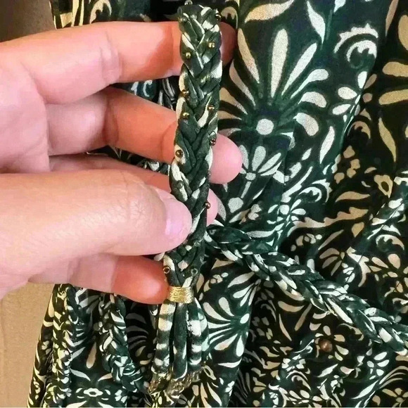 Zara Green Floral Chiffon Belted Long Sleeve Button Full Shirt Dreas size Large - Picture 6 of 7